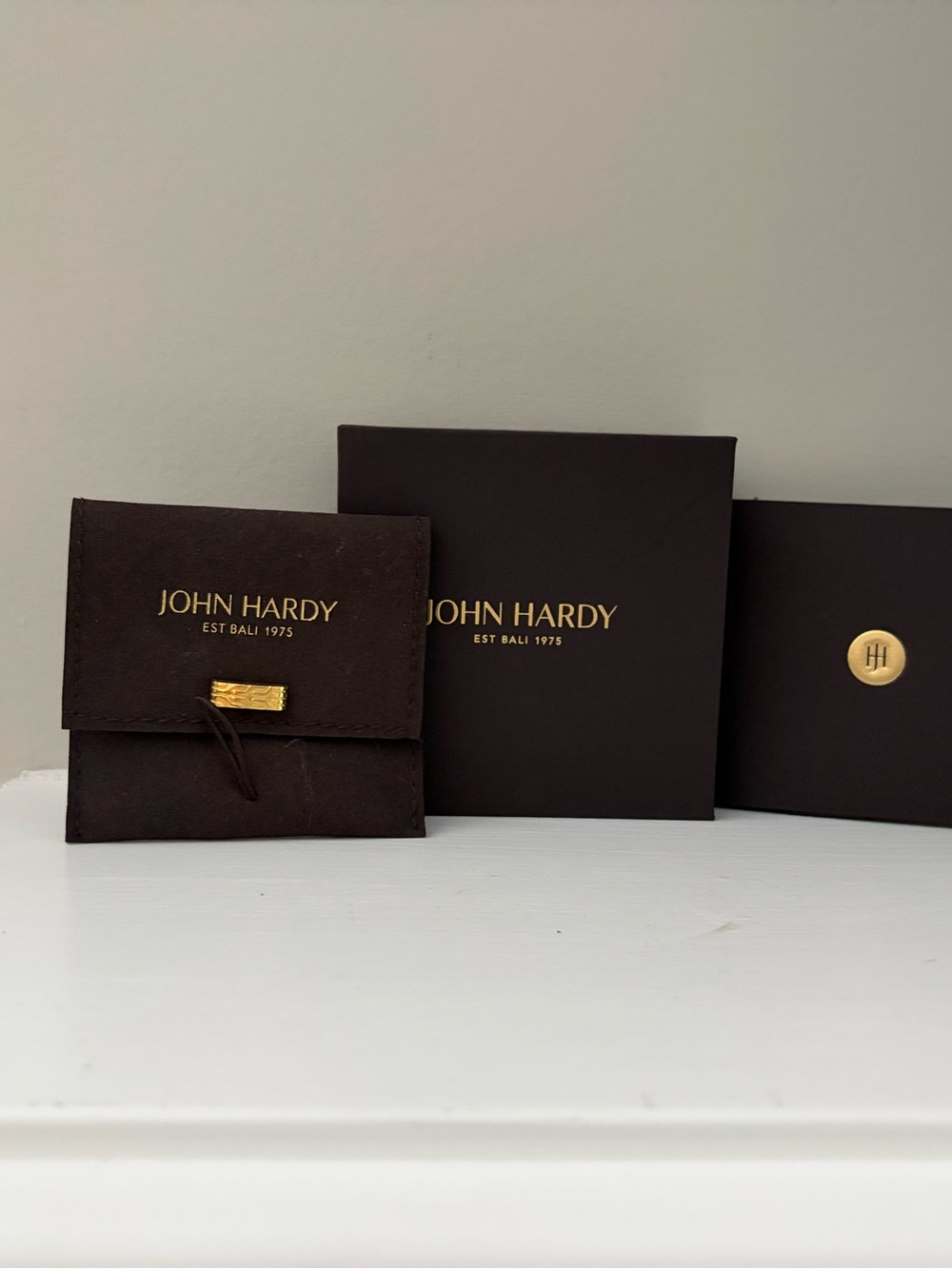 John Hardy Brown Leather Jewelry Pouch with Gold Logo Accent